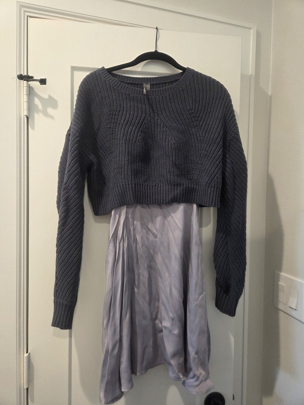 Anthropolgie Women's Cropped Knit Sweater Dress (Twofer) - Navy Blue